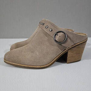 Sofft Tan Suede Mules with Silver Accents